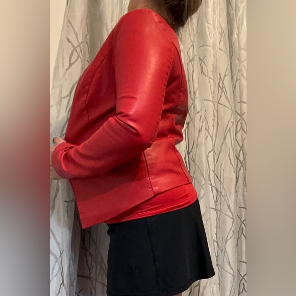 BLACK RIVET {Women's Red Faux Leather Blazer/Jacket. Size M - Picture 5 of 15